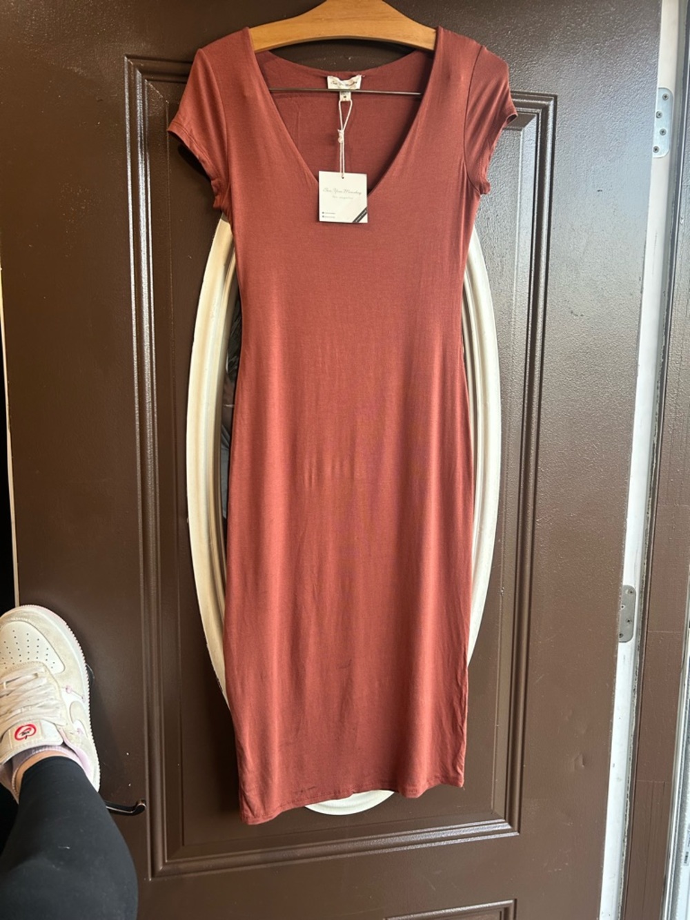 See You Monday Rust Midi V-Neck Short Sleeve Dress